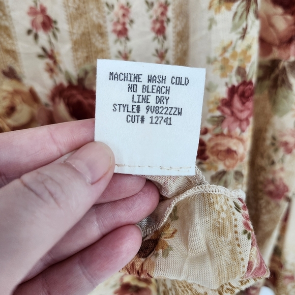 VTG Earthy Women's Babydoll Top Size 1X Tan Oxblood Floral‎ Lace Goblincore Boho - Picture 8 of 8